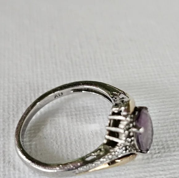 Genuine Amethyst & Diamond Ring in 10k & Sterling Silver Sz 7! - Picture 4 of 6